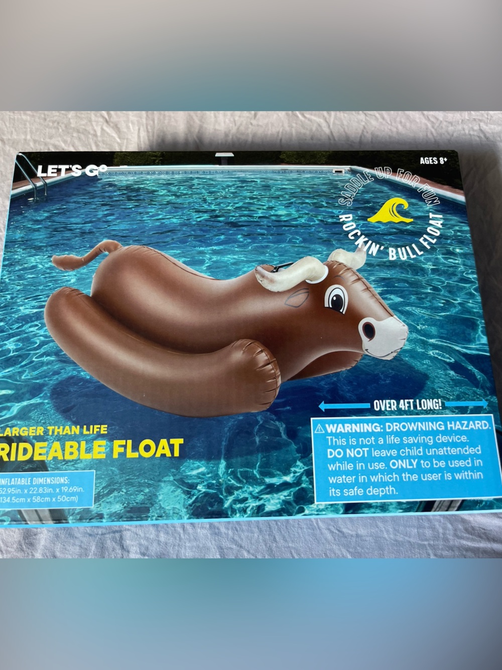 Let's Go Brown Bull Rideable Pool Float. Ship same day!